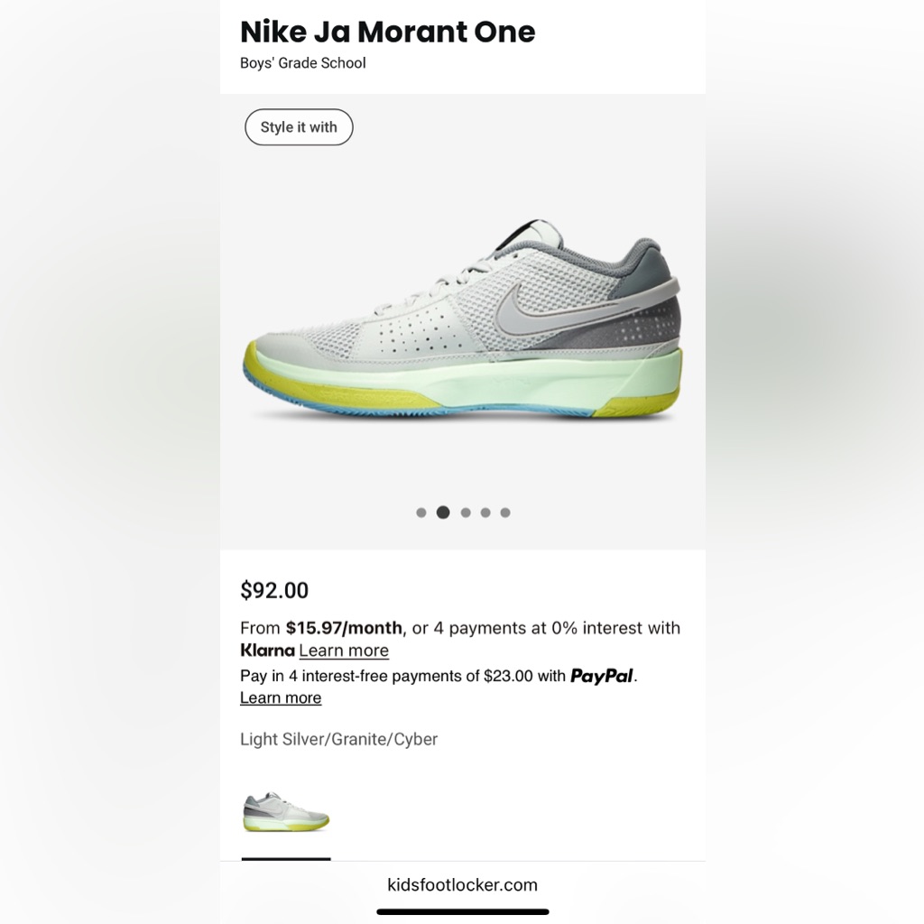 Nike Ja Morant One Boys' Sneakers - Light Silver And Cyber Green, Size 6y